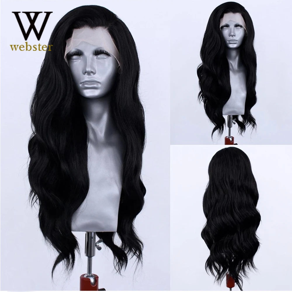 Webster Long Body Soft Wig For Black Women Black Wigs For Women Side Part Soft Lace Front Wig Heat Resistant Fiber Hair