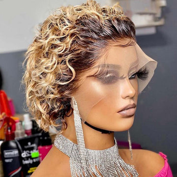 Short Bob Curly Pixie Cut Wig Colored Deep Wave Wig