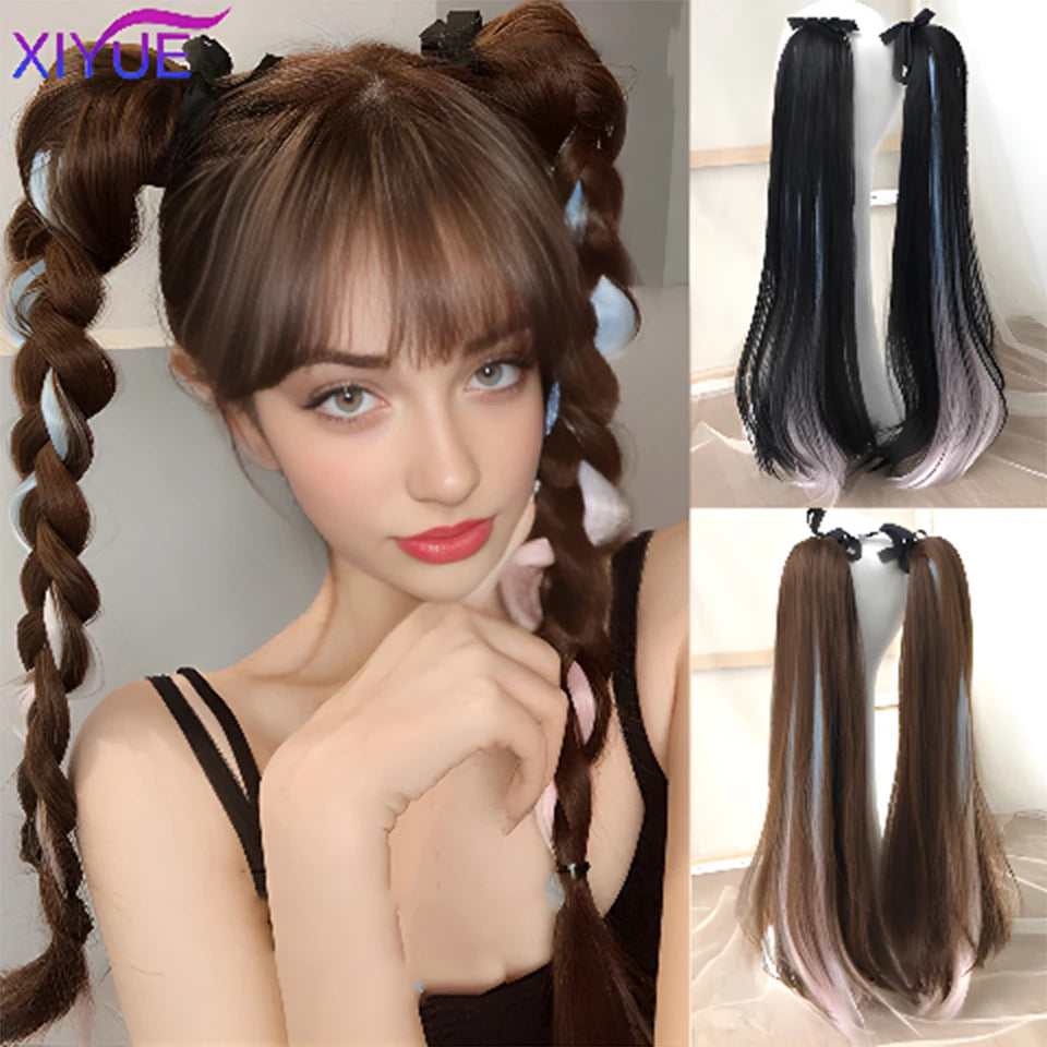 XIYUE Synthetic Hair Fiber Heat-Resistant Curly Hair With Ponytail Fake Hair Chip-in Hair Extensions Pony Tail Wig With braids